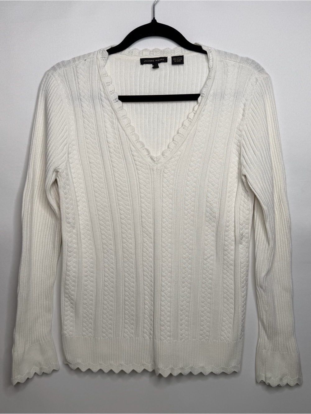 JEANNE PIERRE Cream V-Neck Cable Knit Sweater